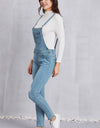 Distressed Washed Denim Overalls with Pockets