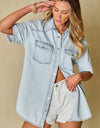 Slit Snap Down Short Sleeve Denim Top