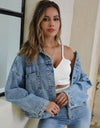 Collared Neck Dropped Shoulder Denim Jacket