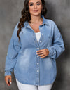 Plus Size Button Up Pocketed Denim Top