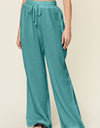 Double Take Full Size Texture Drawstring Wide Leg Pants