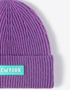 NEWYORK Patch Rib-Knit Cuffed Beanie