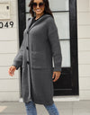 Button Up Long Sleeve Hooded Cardigan with Pockets