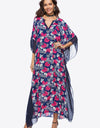 Floral Notched Neck Dolman Sleeve Maxi Dress