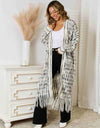 Multicolored Open Front Fringe Hem Cardigan