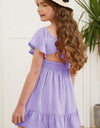 Ruffle Hem Tie-Back Flutter Sleeve Dress