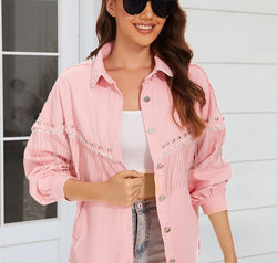 Raw Hem Fringe Detail Denim Jacket