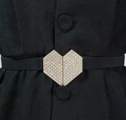 Rhinestone Heart Buckle Elastic Belt