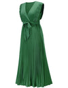 Tied Surplice Cap Sleeve Pleated Dress