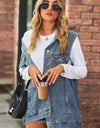 Collared Neck Sleeveless Denim Top with Pockets