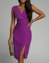 Slit Ruched Surplice Tank Dress