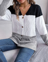Cable-Knit Striped Button Up Cardigan