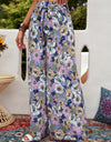 Floral Tie Belt Wide Leg Pants