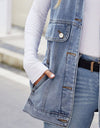 Button Up Collared Neck Denim Jacket with Pockets