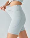 V-Waist Ribbed Sports Biker Shorts with Pockets