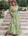 Printed Tie Neck Long Sleeve Maxi Dress