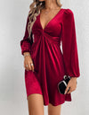 Twisted V-Neck Balloon Sleeve Mini Dress