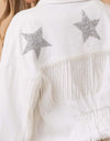 Star Raw Hem Fringe Detail Denim Jacket