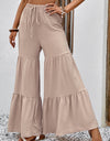 Drawstring Waist Tiered Flare Culottes