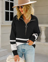 Angel Wings Two-Tone Long Sleeve Zip-Up Knit Top