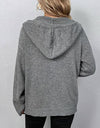 Button Up Drawstring Long Sleeve Hooded Cardigan