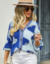 Printed V-Neck Button-Down Long Sleeve Cardigan