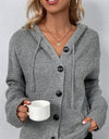 Drawstring Button Up Hooded Cardigan