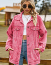 Buttoned Collared Neck Denim Jacket with Pockets