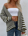 Striped V-Neck Button-Down Cardigan