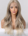 13*2" Lace Front Wigs Synthetic Long Wave 24" 150% Density in Medium Blonde Highlights