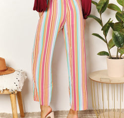 Double Take Striped Smocked Waist Pants with Pockets