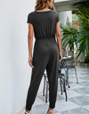 Drawstring Waist Short Sleeve Jogger Jumpsuit