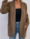 Open Front Rib-Knit Cardigan with Pockets