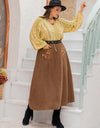 Plus Size Embroidered Pocketed High Waist Skirt