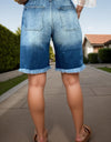 Raw Hem Denim Shorts with Pockets