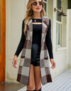 Plaid Lapel Collar Sleeveless Cardigan