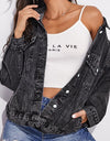 Collared Neck Dropped Shoulder Button-Down Denim Jacket