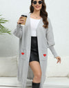 Lantern Sleeve Open Front Pocketed Cardigan