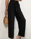 Belted Pleated Waist Wide Leg Pants