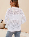 Round Neck Openwork Dropped Shoulder Knit Top