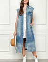 Veveret Full Size Distressed Sleeveless Longline Denim Jacket