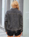 Collared Neck Dropped Shoulder Denim Jacket