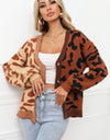 Leopard Button Front Ribbed Trim Cardigan