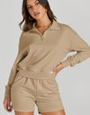 Half Button Sweatshirt and Shorts Active Set