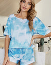 Shiny Tie-Dye Boat Neck Top and Shorts Lounge Set