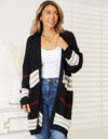 Striped Rib-Knit Drop Shoulder Open Front Cardigan