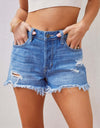 Distressed Raw Hem Denim Shorts