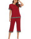 Round Neck Short Sleeve Top and Capris Pants Lounge Set