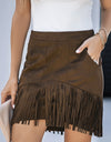 Fringe Detail Zip-Back Skirt with Pockets