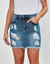 Distressed Raw Hem Denim Mini Skirt